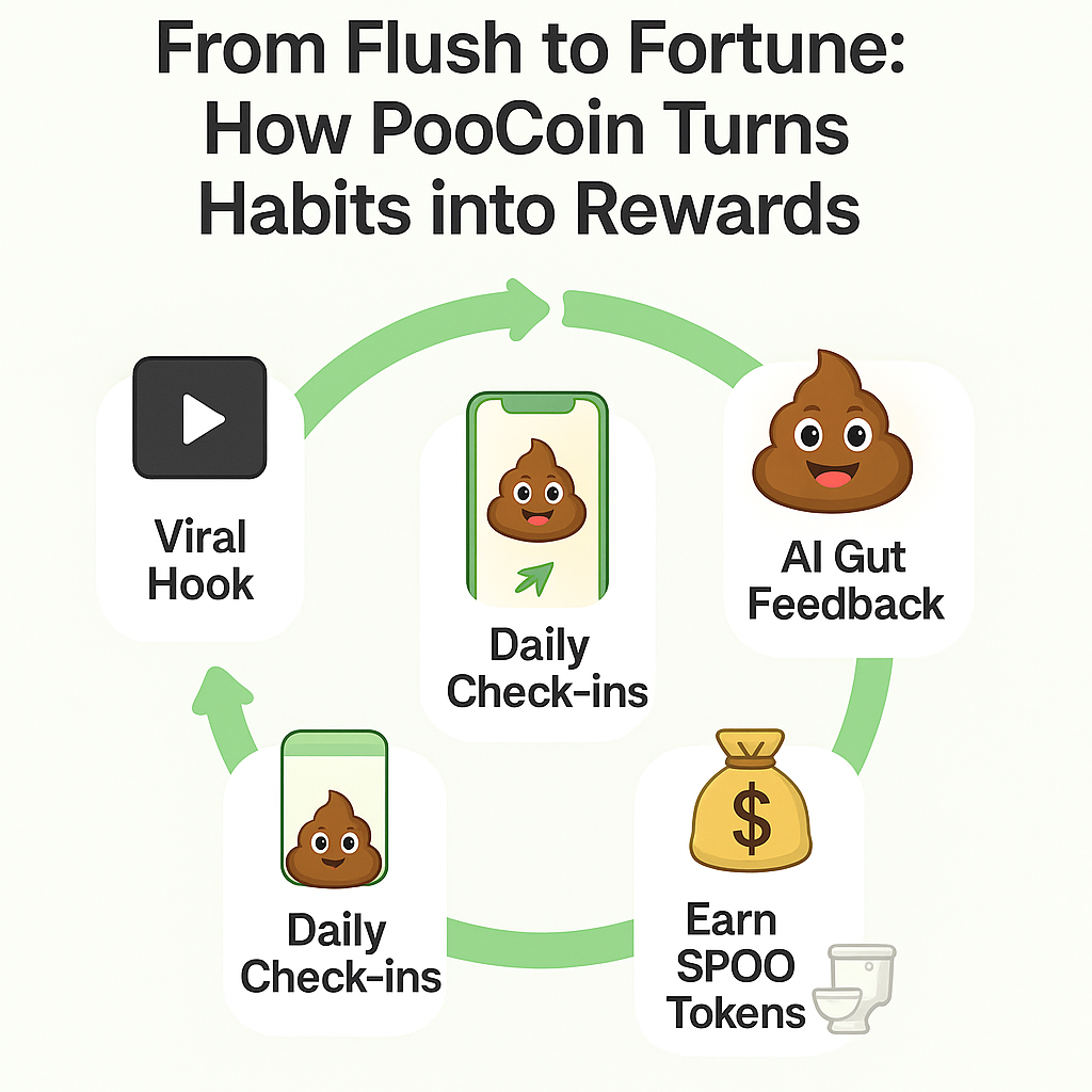 PooCoin Viral Loop Diagram: Illustrating the 5 steps from Viral Hook to Claiming Tokens via NFT Toilets.